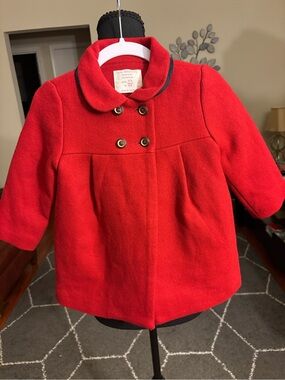 Zara Red Girls' Double-Breasted Peacoat